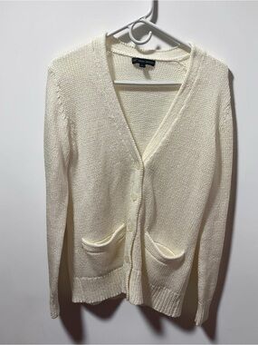 Brooks Brothers White Knit Cardigan with Pockets Womens Size Large